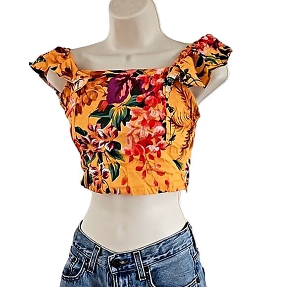 Rachel Roy Women's Off-Shoulder Smocked Floral Crop Top –Size Small - Picture 3 of 5